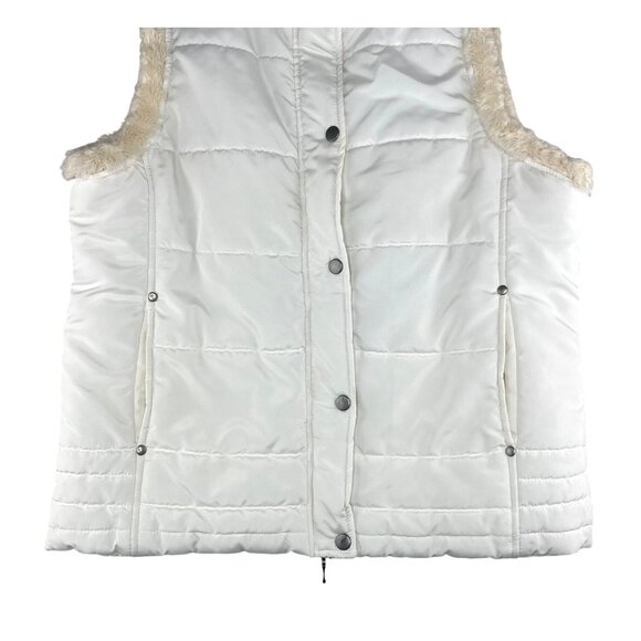 Carolyn Taylor White Sleeveless Puffer Vest W/ Faux Fur Lining & High Collar M - Picture 12 of 13
